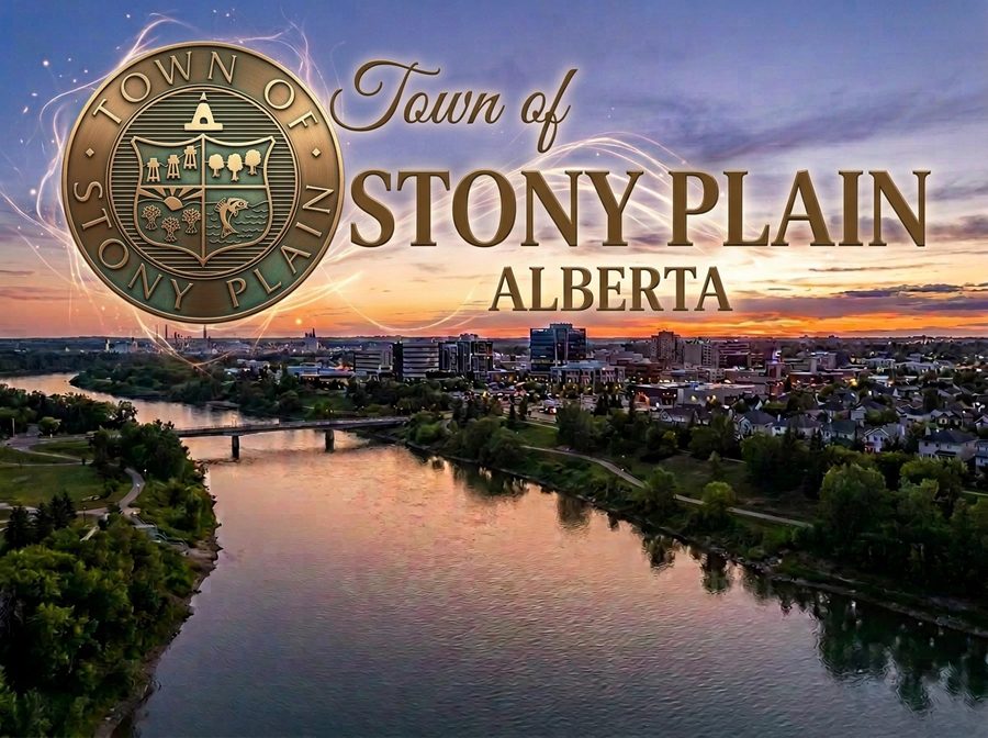 Aerial view near Stony Plain, AB at dusk